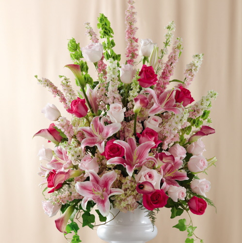 Janousek Florist - Ceremony Decorations - Pink Altar Flowers