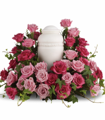 Bed of Pink Roses Cremation Tribute
